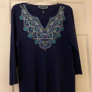Karen Scott embroidered navy blue top